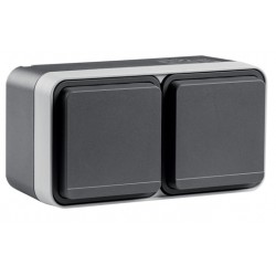 TOMA SCHUKO DOBLE HORIZONTAL GRIS