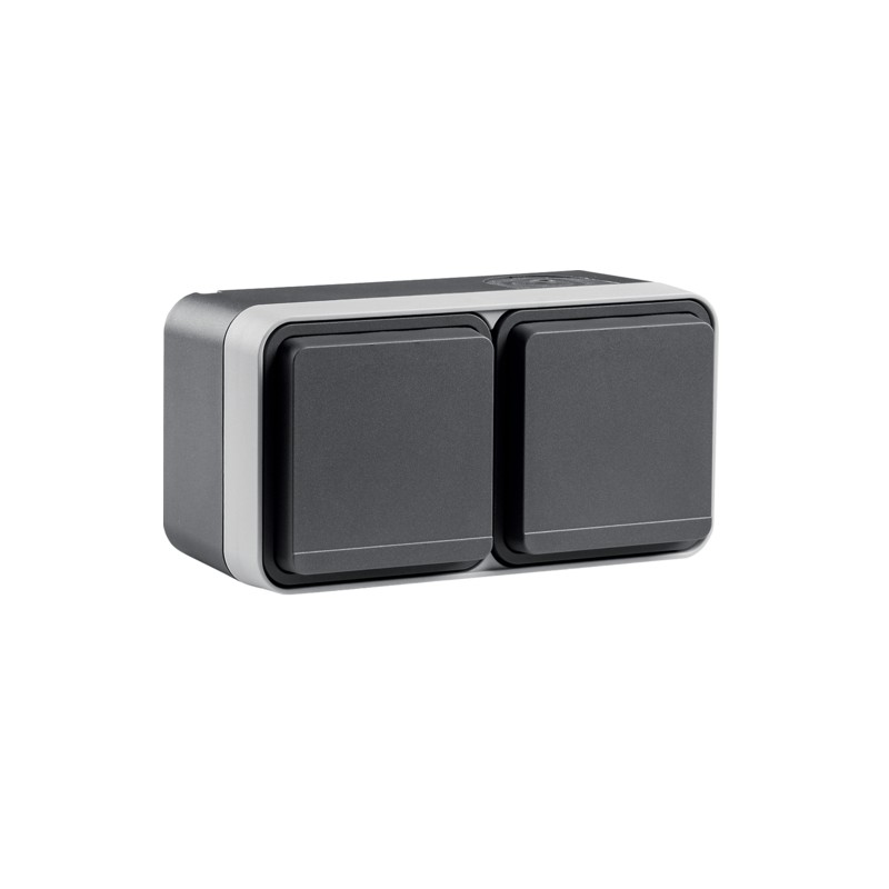 TOMA SCHUKO DOBLE HORIZONTAL GRIS