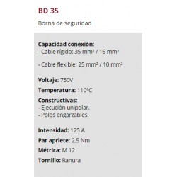 BORNE SEGURIDAD Y DERIVACION 1P 2X35MM²