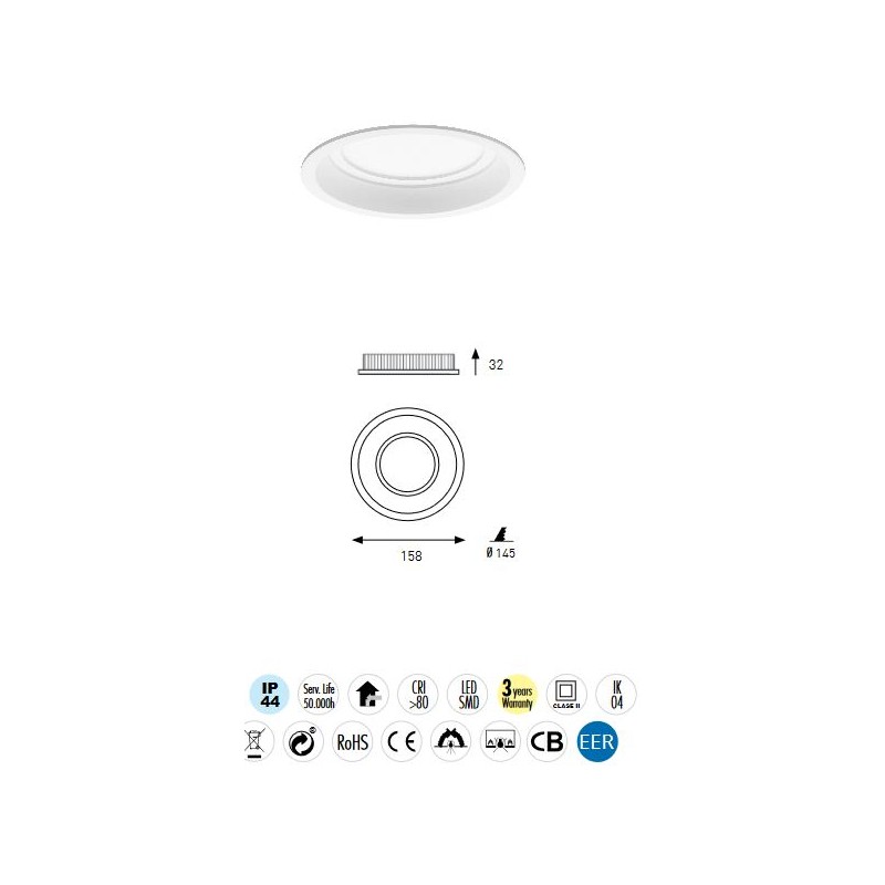 Downlight - led - 15w - 3000k - blanco tecnico