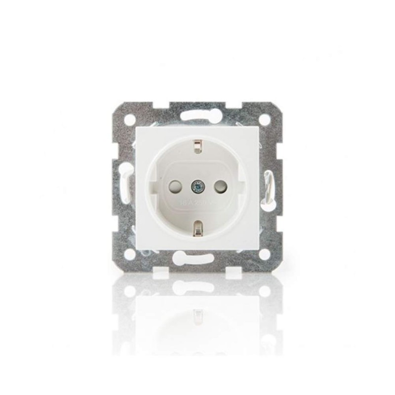 TOMA DE CORRIENTE 2P+T 16A 250V PROTECCION INFANTIL BORNAS CONEXION RAPIDA CAZOLETA BLANCA INCLUI